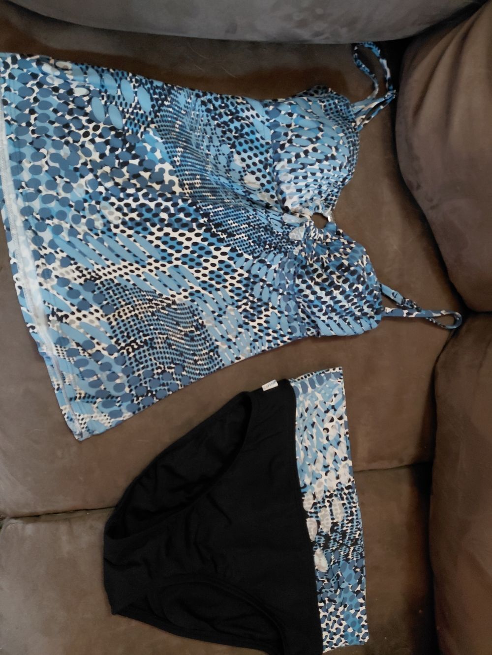 Blue Patterned Tankini Set - Two-Piece Swim Top & Bottom
